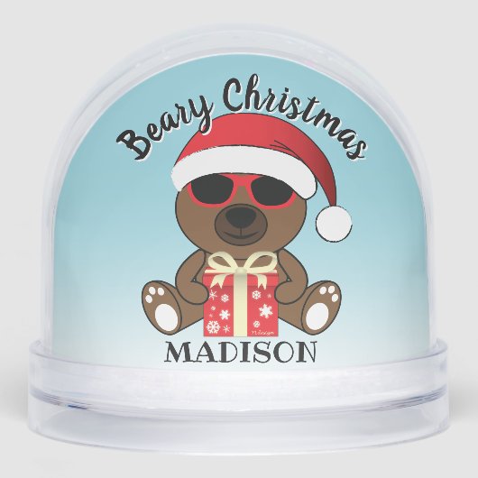Cool Santa Bear Beary Christmas Custom text name Sneeuwbol (Voorkant)
