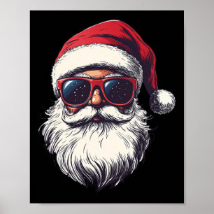 Cool Santa Claus Face Retro Zonnebrillen Kerst Man Poster