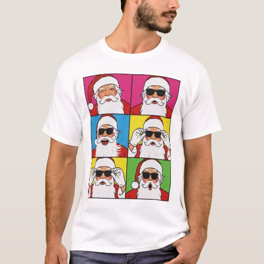 Cool Santa Claus Pop Art with Sunglasses - Retro C T-shirt (Voorkant)