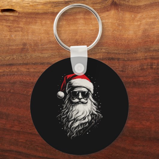 Cool Santa Clause Kerst Grappige Kerstman Zonnestr Sleutelhanger (Voorkant)