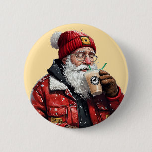 Cool Santa Drink Iced Coffee Christmas Art Ronde Button 5,7 Cm