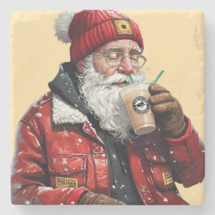 Cool Santa Drink Iced Coffee Christmas Art Stenen Onderzetter