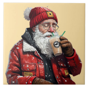 Cool Santa Drink Iced Coffee Christmas Art Tegeltje