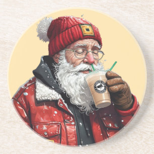 Cool Santa Drink Iced Coffee Christmas Art Zandsteen Onderzetter
