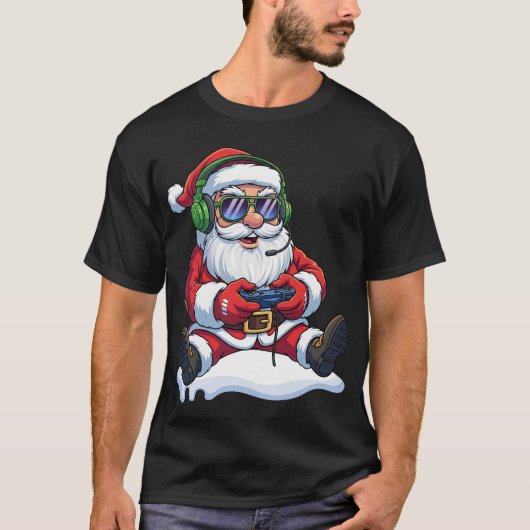 Cool Santa Gamer Controller Gaming Videogame Xmas T-shirt (Voorkant)