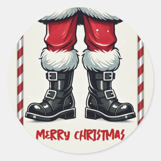 Cool Santa in Black Boots Kerstfeest Ronde Sticker (Voorkant)