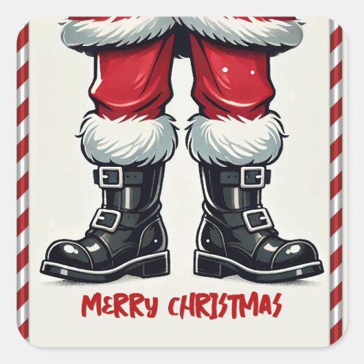 Cool Santa in Black Boots Kerstfeest Vierkante Sticker (Voorkant)