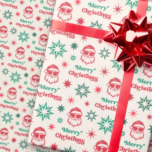Cool Santa retro Merry Christmas bord rood groen Cadeaupapier