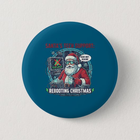 Cool Santa s Rebooting Tech Support Ronde Button 5,7 Cm (Voorkant)