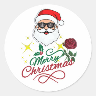 Cool Santa Vrolijk Kerstfeest met Roos & Holly Ronde Sticker