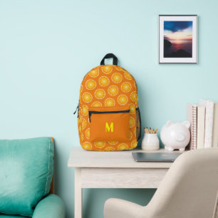 Cool sappige sinaasappel gele fruitsneden Monogram Bedrukte Rugzak