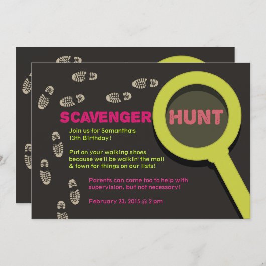 Cool Scavenger Hunt Invitation Kaart (Voorkant / Achterkant)
