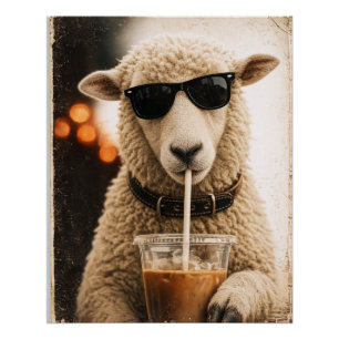 Cool Schaap Drinkt IJskoude Koffie Perfect Poster