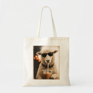 Cool Schaap Drinkt IJskoude Koffie Tote Bag