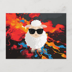 Cool Schapen Zonnebril Verfspatten Cartoon Kunst Briefkaart