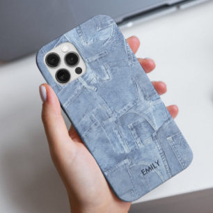 Cool Schattige Licht Blauw Jean Effect Custom Naam iPhone 15 Pro Case