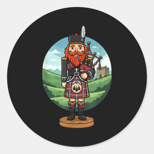 Cool Scottish Nutcracker Bagpes Ronde Sticker (Voorkant)