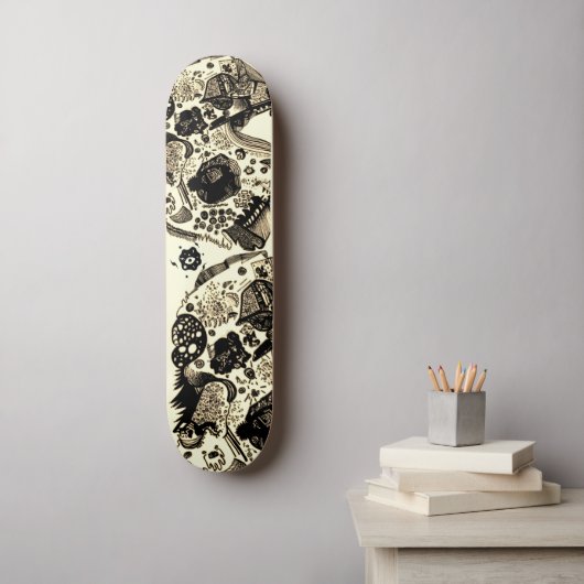 Cool Sepia Black Skateboard (Muurkunst)