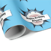 Cool Shark Happy Birthday Naam Cadeaupapier (Rol Hoek)