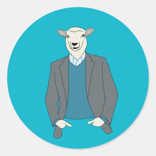 Cool Sheep Head Man in een pak Ronde Sticker (Voorkant)
