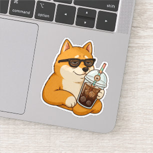 Cool Shiba Inu Iced Coffee Aesthetic Sticker