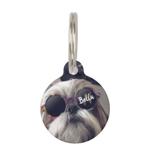 Cool Shih Tzu  retro bril Foto Monogram Huisdierpenning
