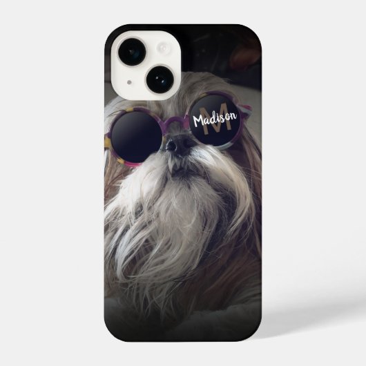 Cool Shih Tzu  retro bril Foto Monogram iPhone Hoesje (Achterkant)