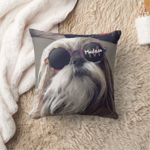 Cool Shih Tzu  retro bril Foto Monogram Kussen