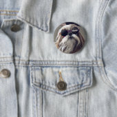Cool Shih Tzu retro bril Foto Monogram Ronde Button 5,7 Cm (In situ)