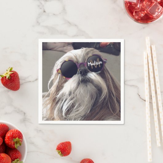 Cool Shih Tzu  retro bril Foto Monogram Servet (Insitu)