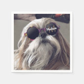 Cool Shih Tzu  retro bril Foto Monogram Servet (Voorkant)