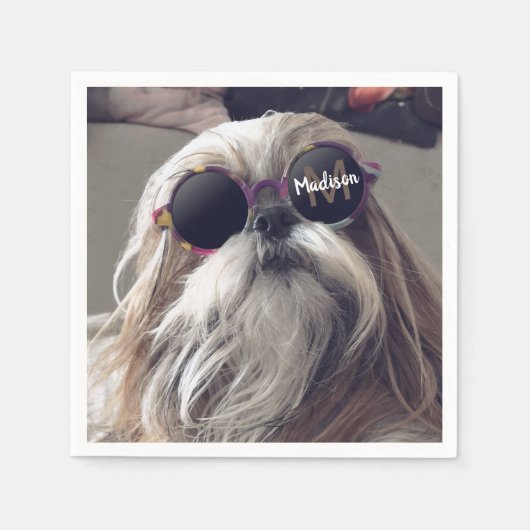Cool Shih Tzu  retro bril Foto Monogram Servet (Voorkant)
