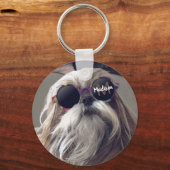 Cool Shih Tzu retro bril Foto Monogram Sleutelhanger (Voorkant)