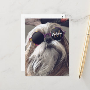 Cool Shih Tzu vintage retro bril Foto Monogram Briefkaart