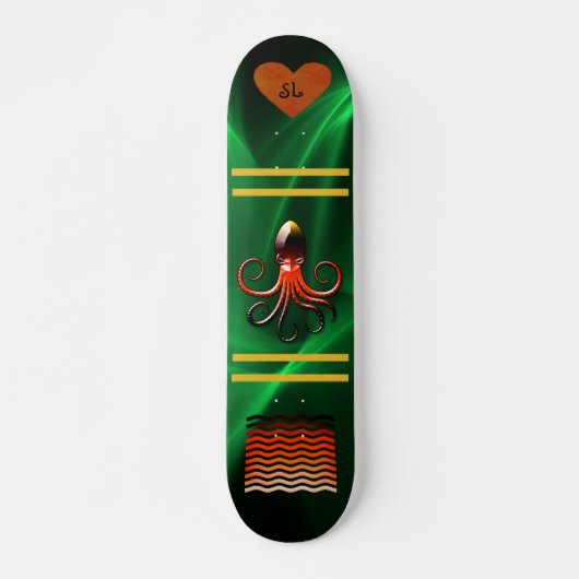 Cool Shiny Green Monogrammed Octopus Skateboard (Voorkant)