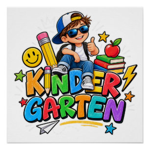 Cool shirt voor kleuterjongen eerste schooldag perfect poster