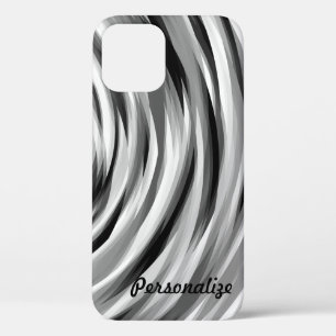 Cool Silver Black Stripy Pattern iPhone 12 Hoesje