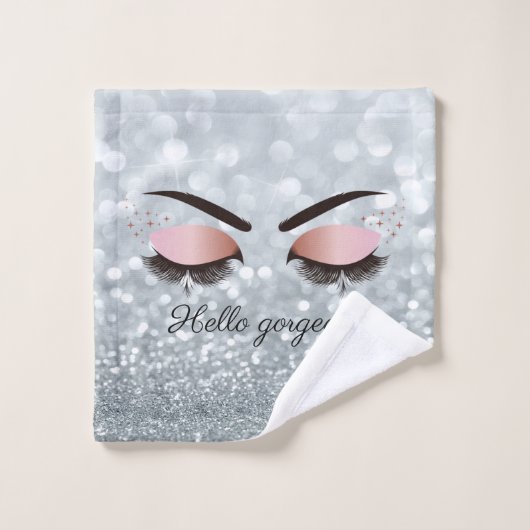 Cool Silver Glitter Bokeh, Faux Lashes Bad Handdoek (Wasdoekje)