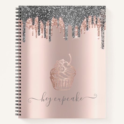 Cool Silver Glitter Drift Roos Gold Cupcake Notitieboek (Voorkant)
