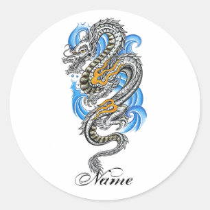 Cool Silver Oriental Dragon tattoo Ronde Sticker