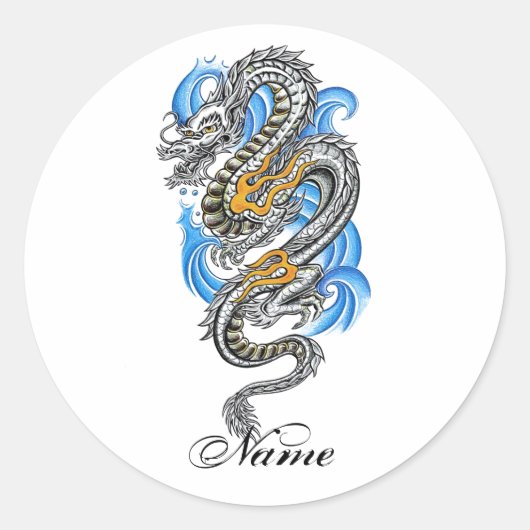 Cool Silver Oriental Dragon tattoo Ronde Sticker (Voorkant)
