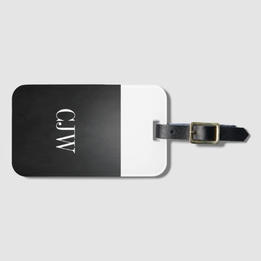 Cool Simple Texture Black White Monogram Bagagelabel (Voorkant (horizontaal))