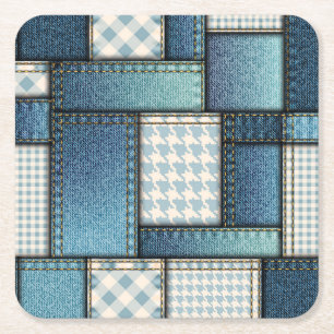 Cool simulated Blue Denim Fabric Vierkante Kartonnen Onderzetter