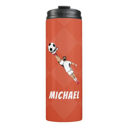 Cool Sinaasappel & White Goalie Goalkeeper Voetbal Thermosbeker (Voorkant)