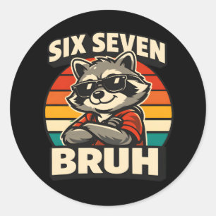 Cool Six Seven Bruh Wasbeer Sarcastisch Retro Dier Ronde Sticker