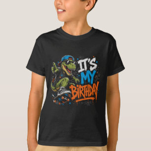 Cool Skateboard T-Rex Dinosaur Het is mijn verjaar T-shirt