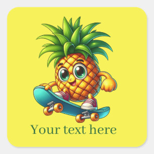 Cool skateboarden ananas tekst toevoegen Zomer Vierkante Sticker