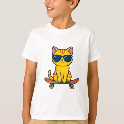 Cool Skateboarding Cat Kids T-Shirt – Fun Cartoon (Devant)