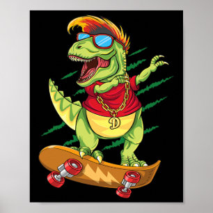 Cool Skateboarding Dinosaur Skater Dabbing T Rex S Poster