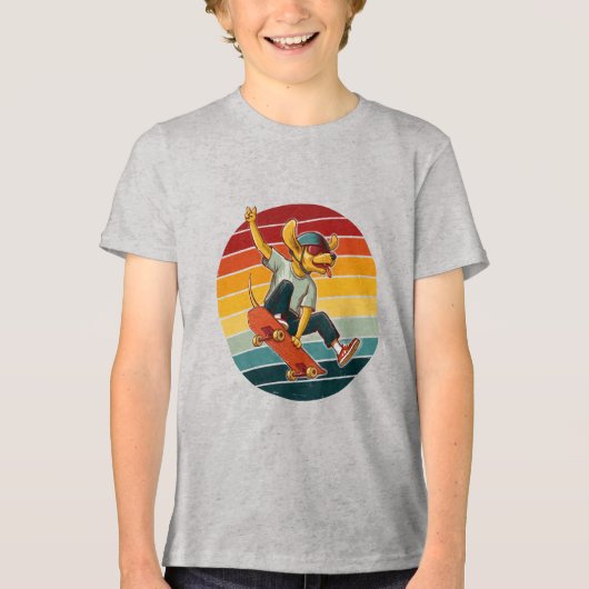 Cool Skateboarding Dog Illustration Tri-Blend Shirt (Voorkant)